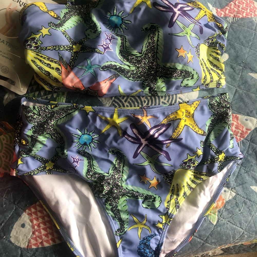 SHEIN Blue and Green One Piece Swimwear